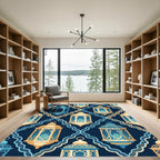 Golden Blue Lantern Arabesque Rug