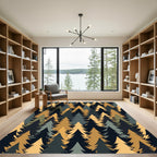 Golden Forest Pine Needle Silhouette Rug