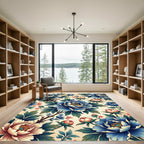 Botanical Blue Peony Floral Tapestry Rug