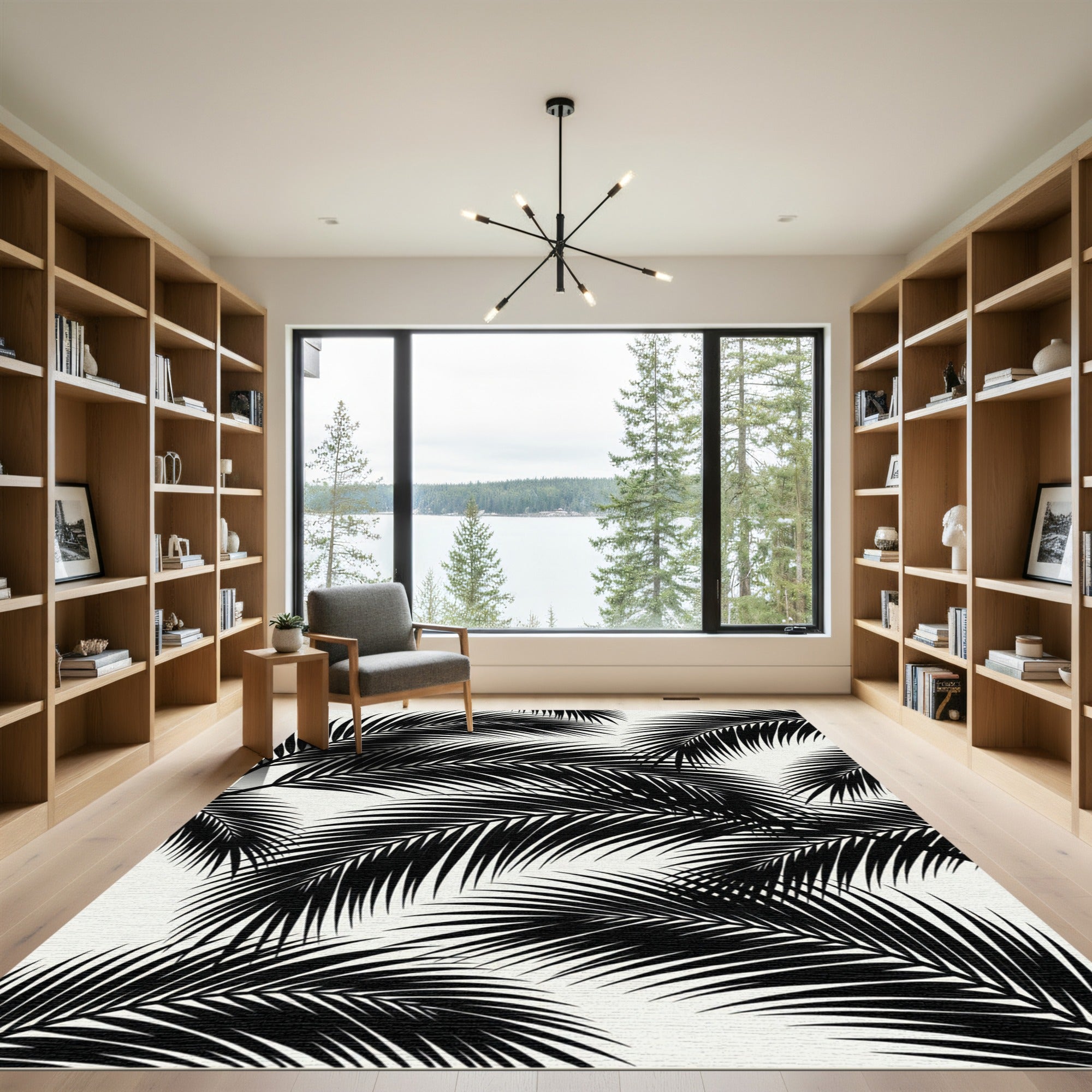 Monochrome Tropical Palm Leaf Rug