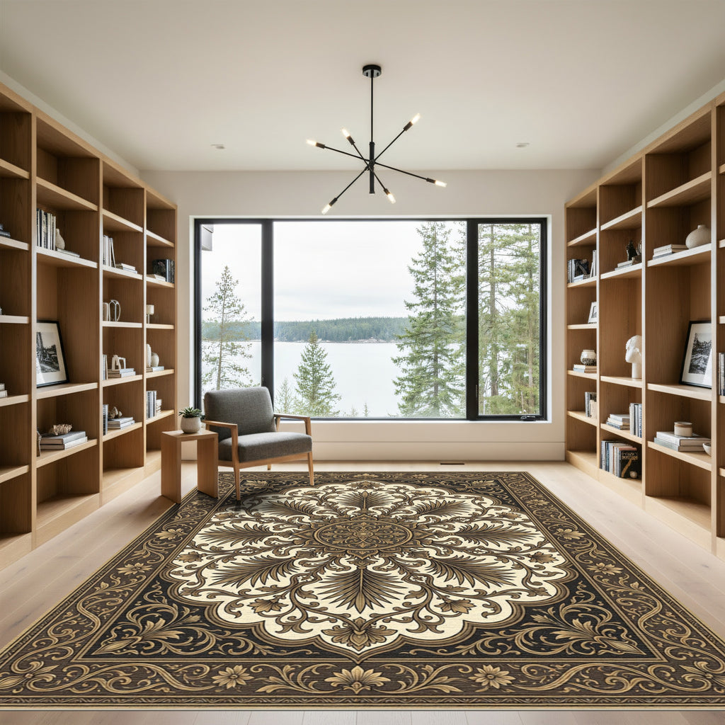 Classic Floral Medallion Brown Ivory Rug