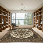 Classic Floral Medallion Brown Ivory Rug