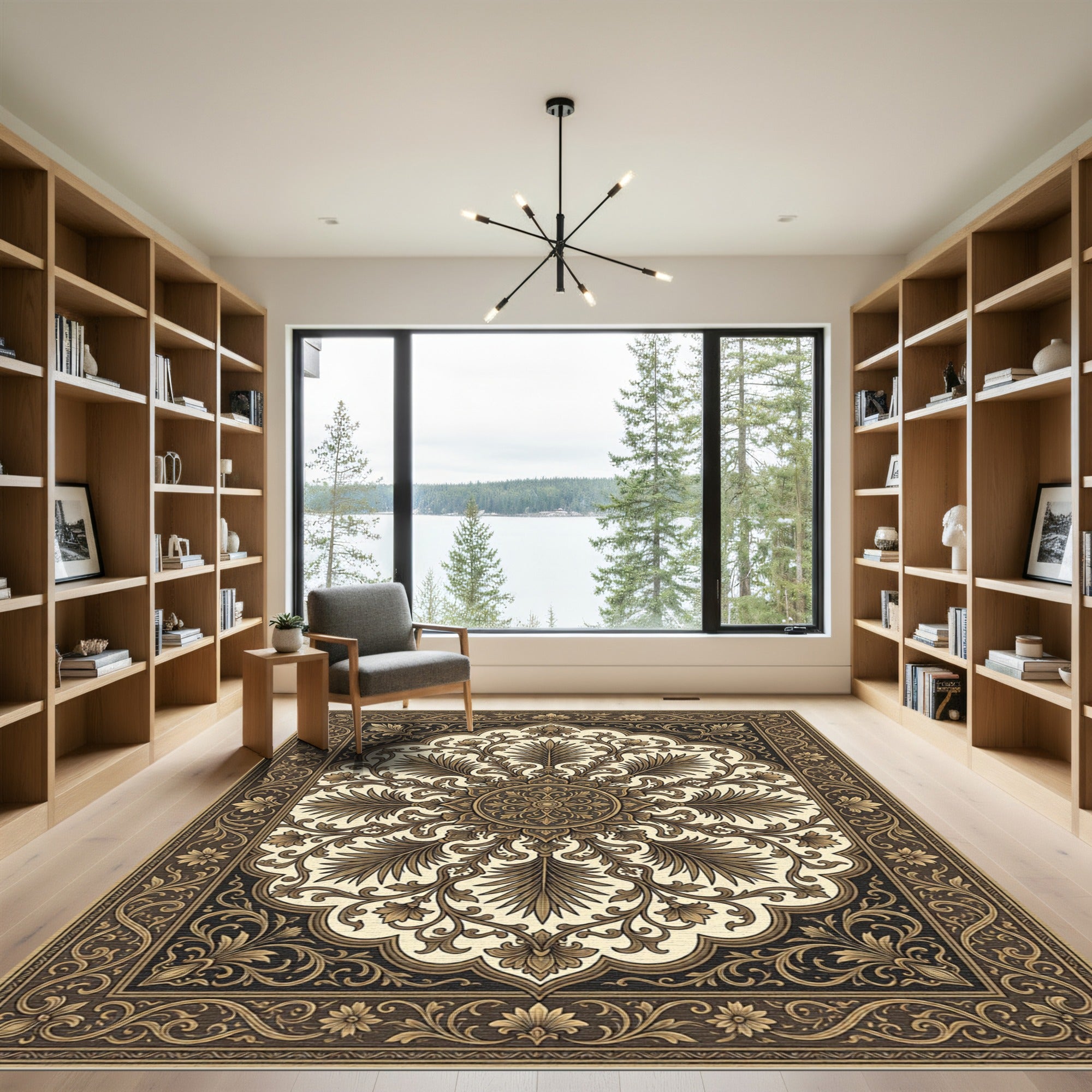Classic Floral Medallion Brown Ivory Rug