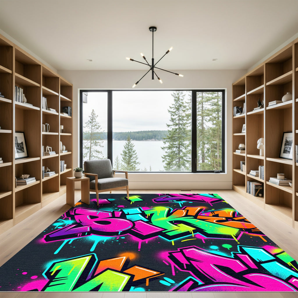 Vibrant Neon Graffiti Street Art Rug