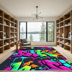 Vibrant Neon Graffiti Street Art Rug