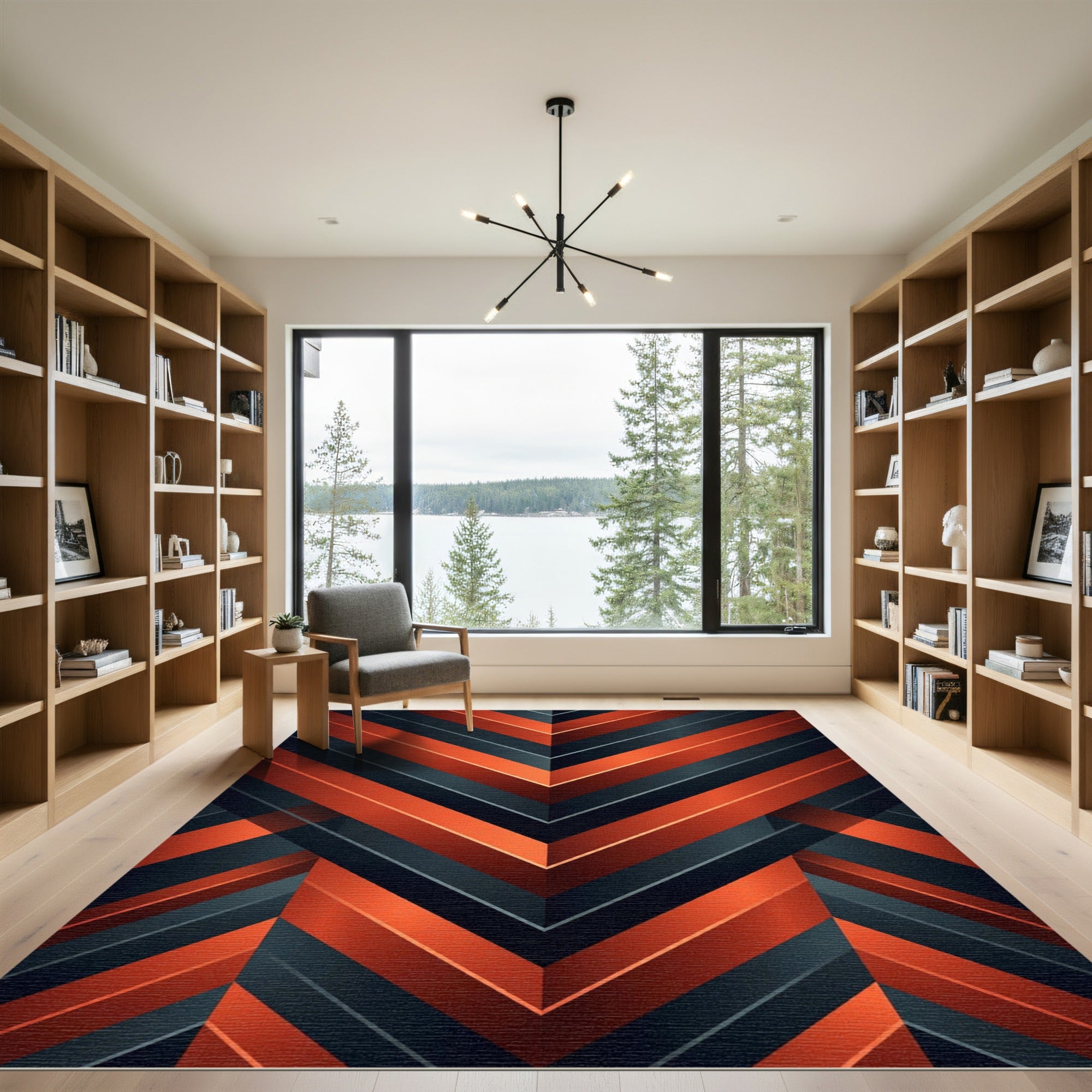 Bold Copper Chevron Geometric Arrangement Rug