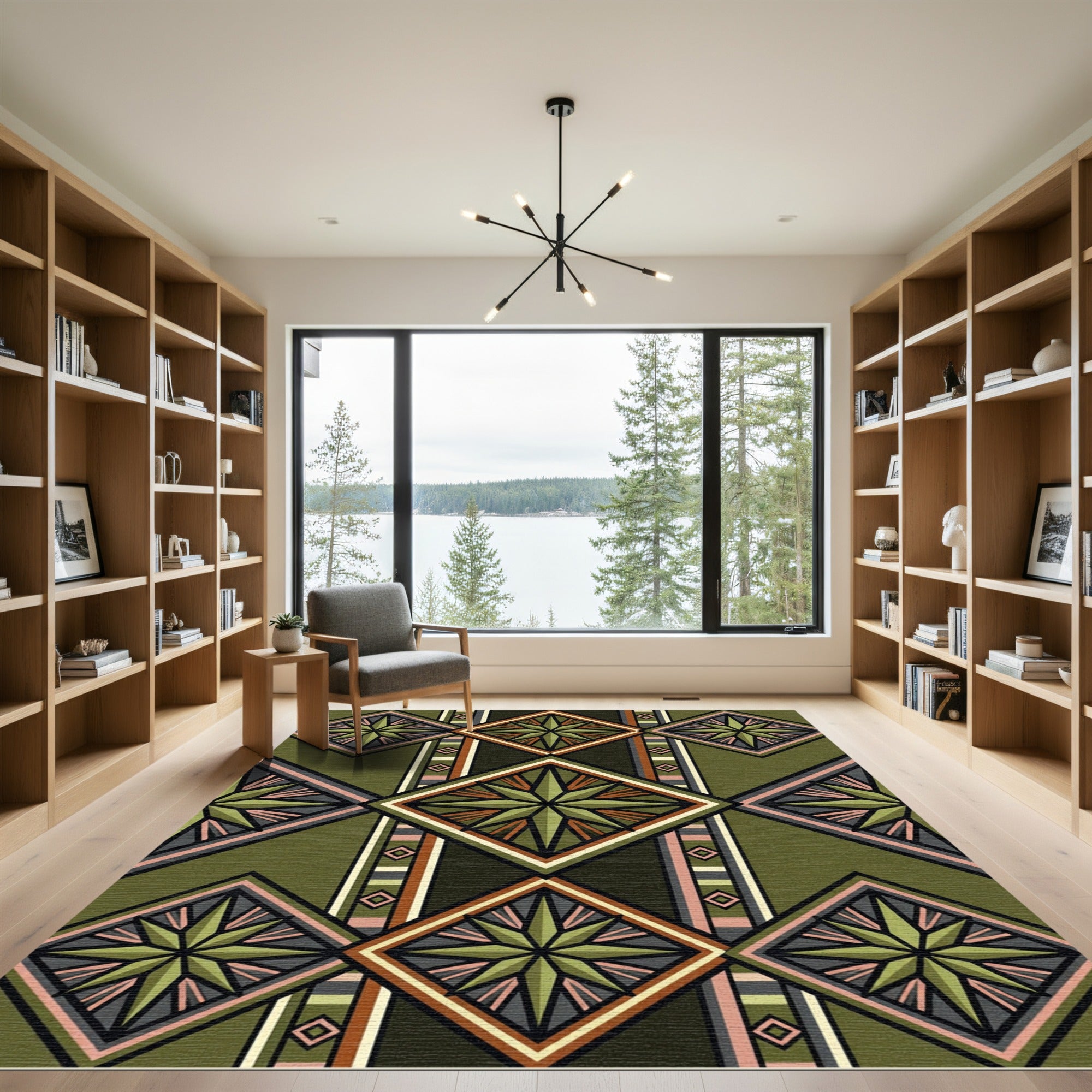 Olive Geometric Star Diamond Rug
