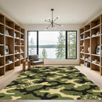 Classic Green Earthy Camouflage Organic Shape Rug