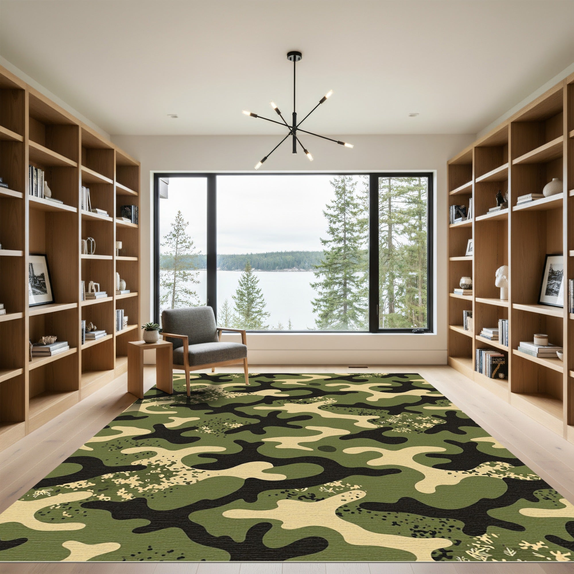 Classic Green Earthy Camouflage Organic Shape Rug