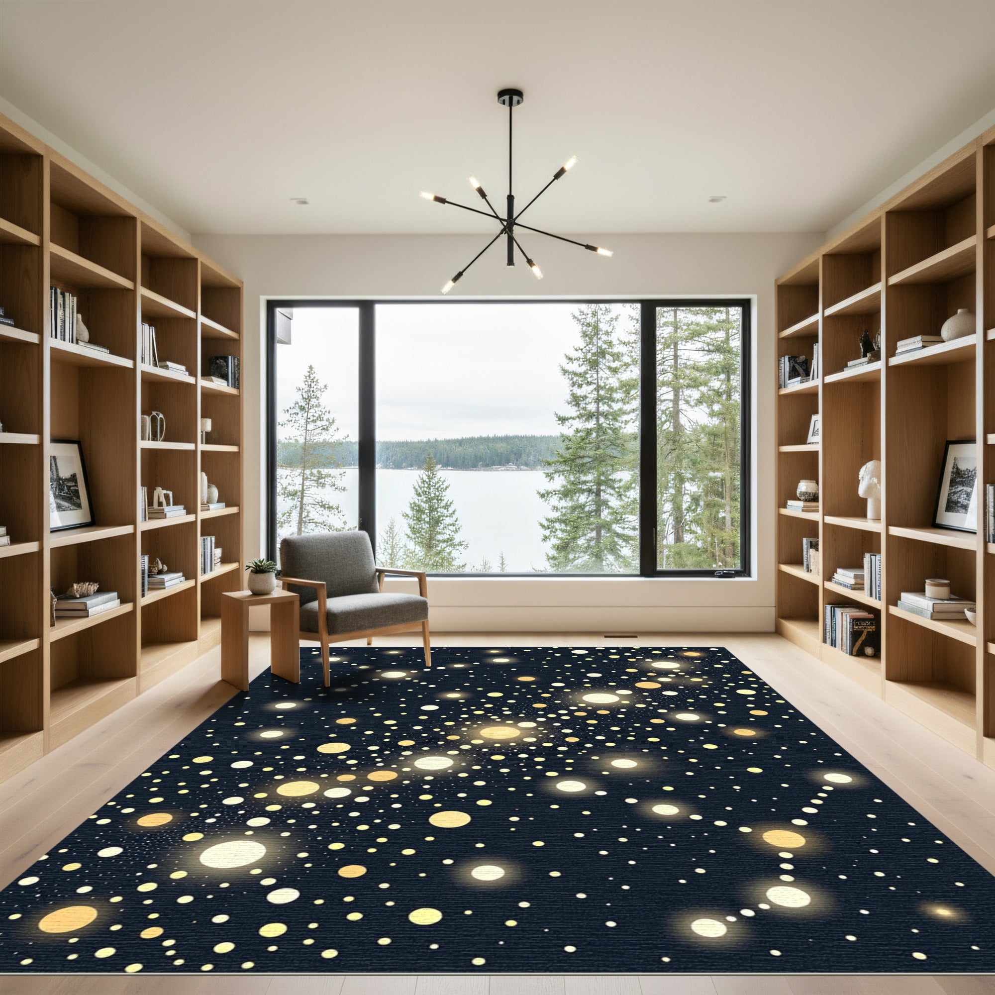 Celestial Golden Orbs Night Sky Rug