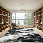 Abstract Monochrome Ink Wash Mountain Landscape Rug