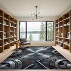 Industrial Metallic Gear Assemblage Rug