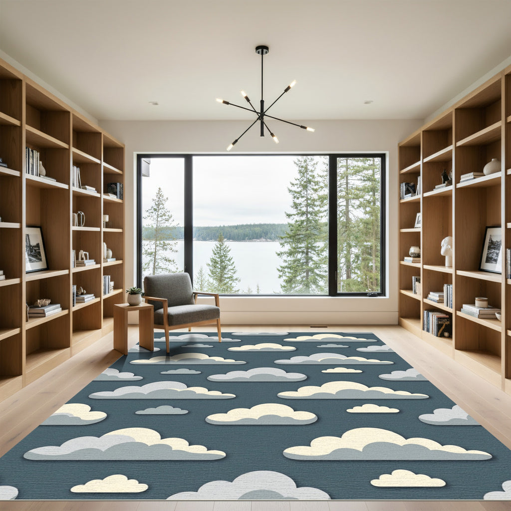 Minimalist Blue and Cream Cloud Rug