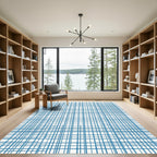 Blue Structured Linear Grid Rug