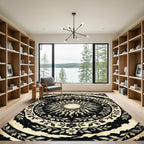 Celestial Sun Floral Cream Black Round Rug