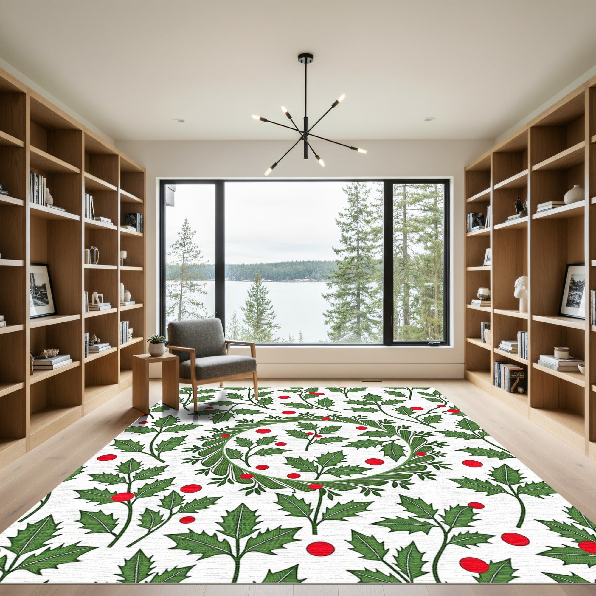 Green Holly Berry Wreath Rug