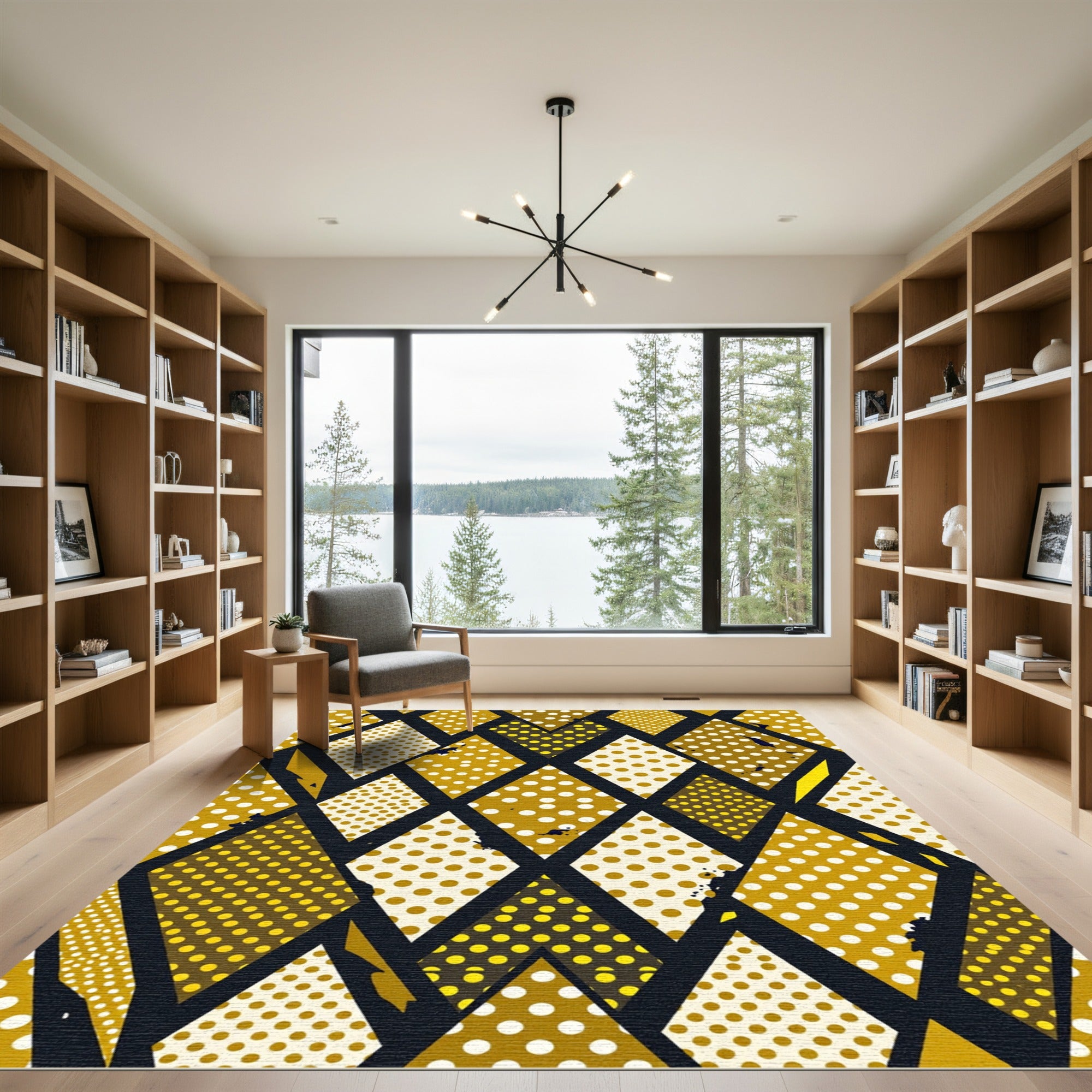 Modern Yellow Polka Dot Diamond Rug