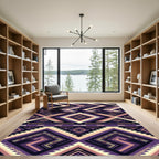 Purple Beige Geometric Diamond Tribal Rug