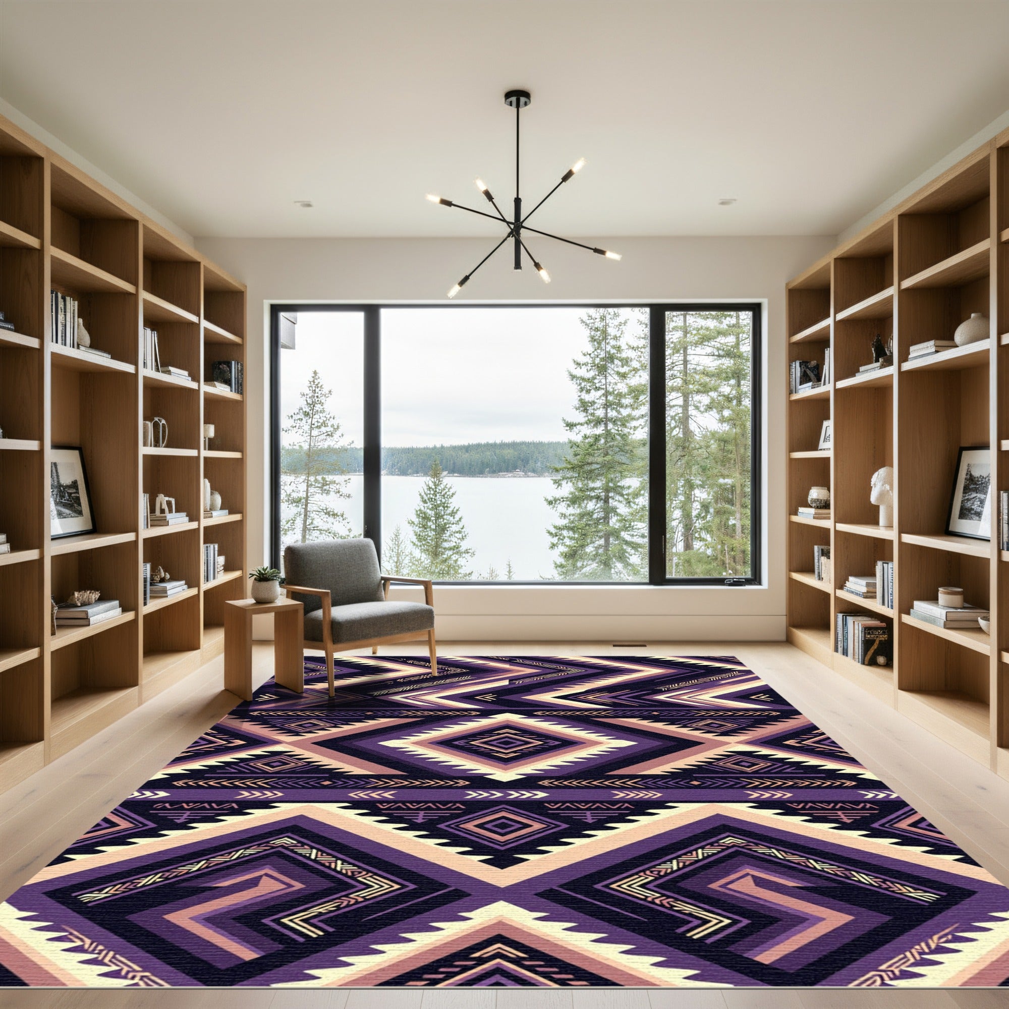 Purple Beige Geometric Diamond Tribal Rug