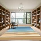 Minimalist Blue and Sand Abstract Horizon Rug