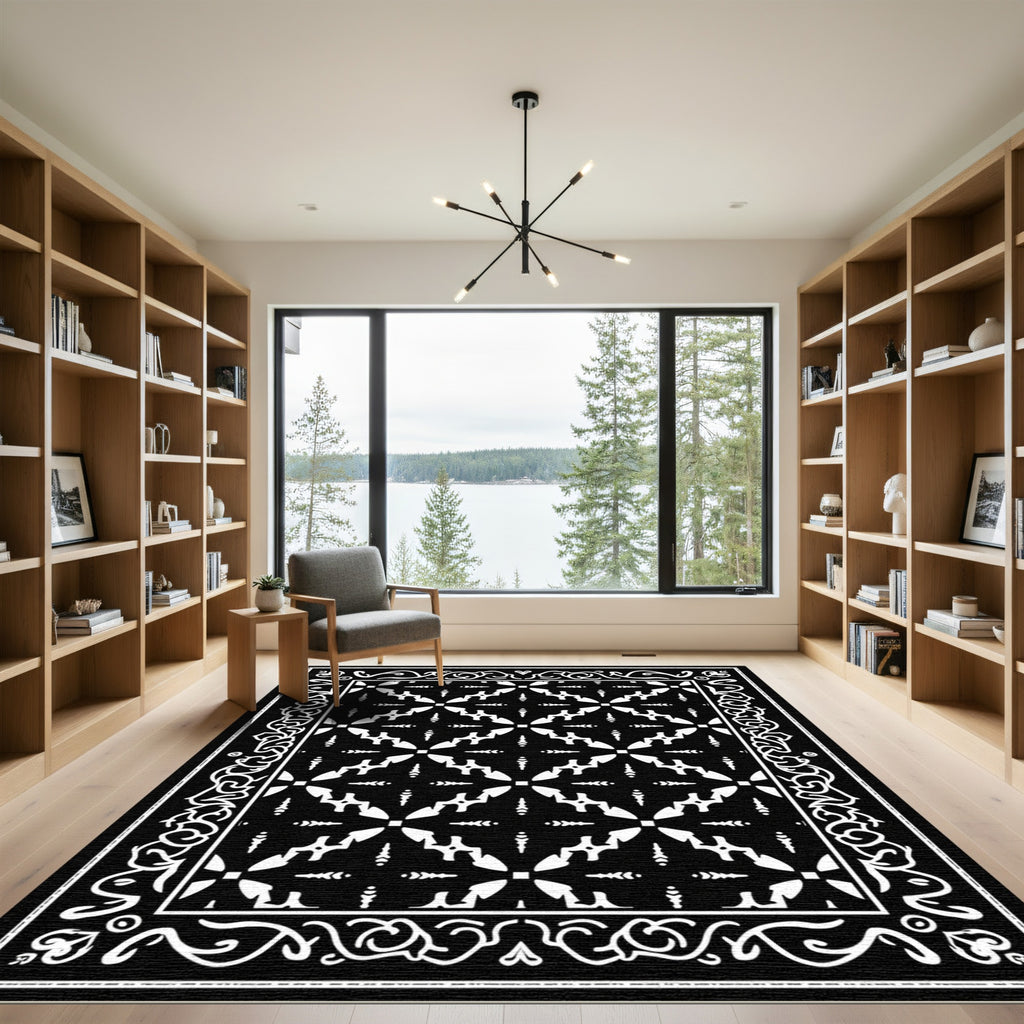 White Graphic Starburst Border Rug