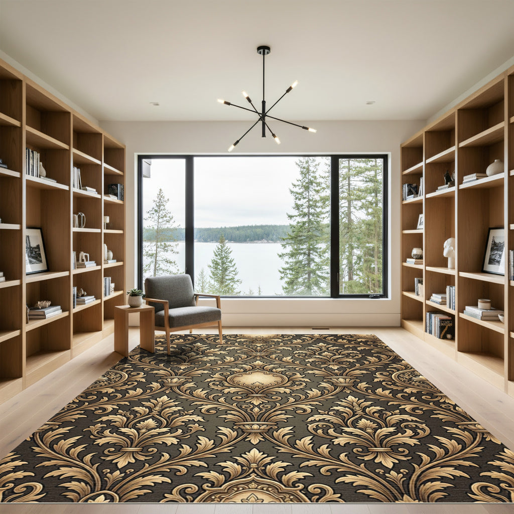 Elaborate Golden Acanthus Scroll Rug