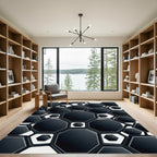 Chic Black Geometric Hexagon Cluster Rug