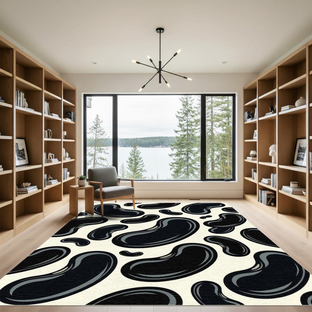 Glossy Black Bean Pattern Rug