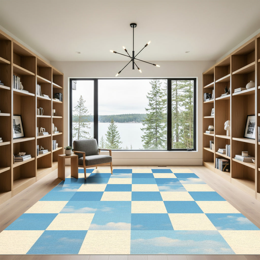 Blue And Cream Sky Checkers Rug