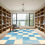 Blue And Cream Sky Checkers Rug