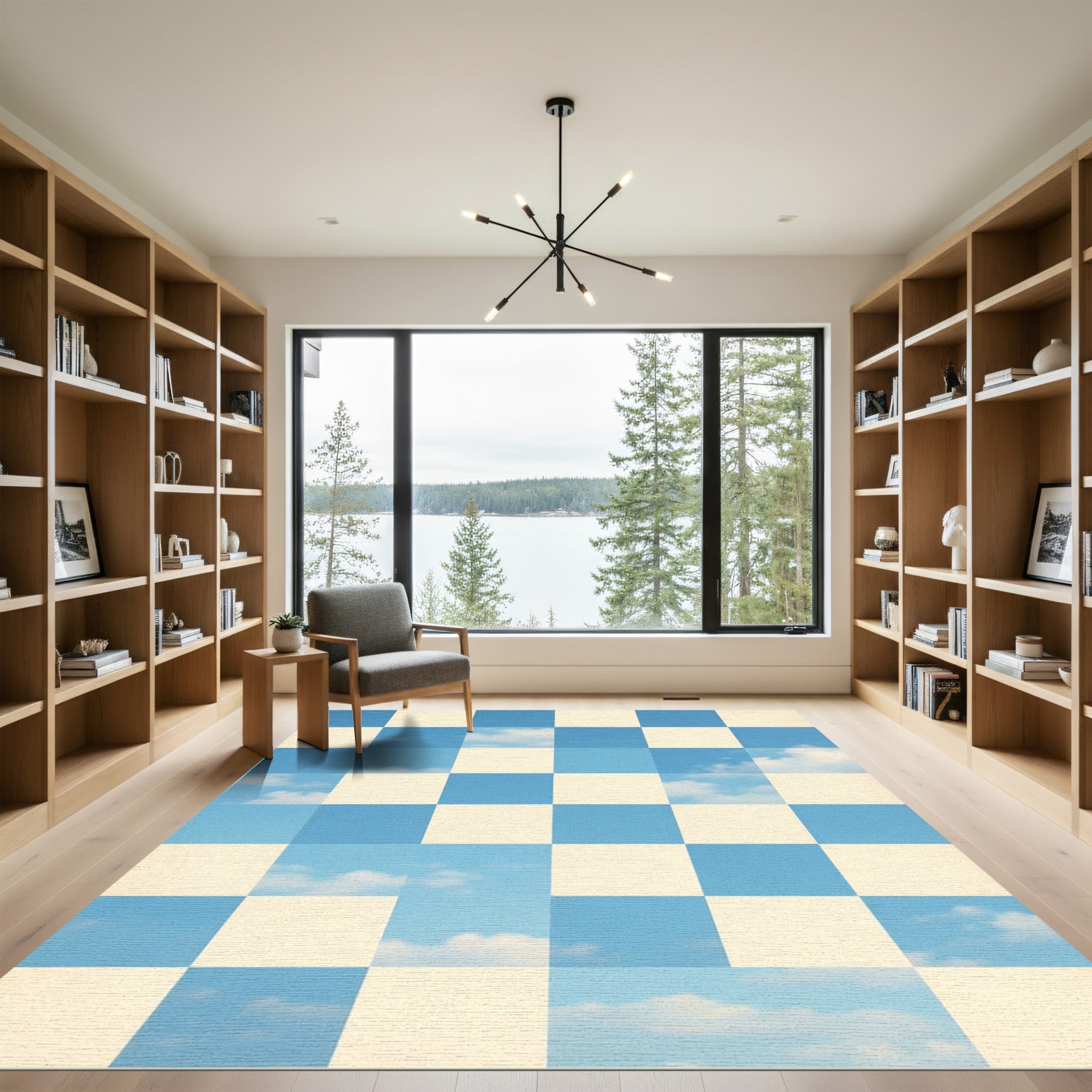 Blue And Cream Sky Checkers Rug