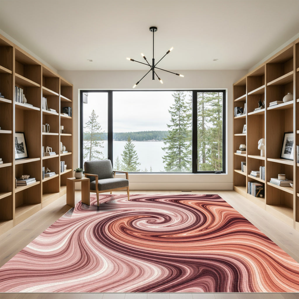 Soft Coral Swirl Abstract Rug
