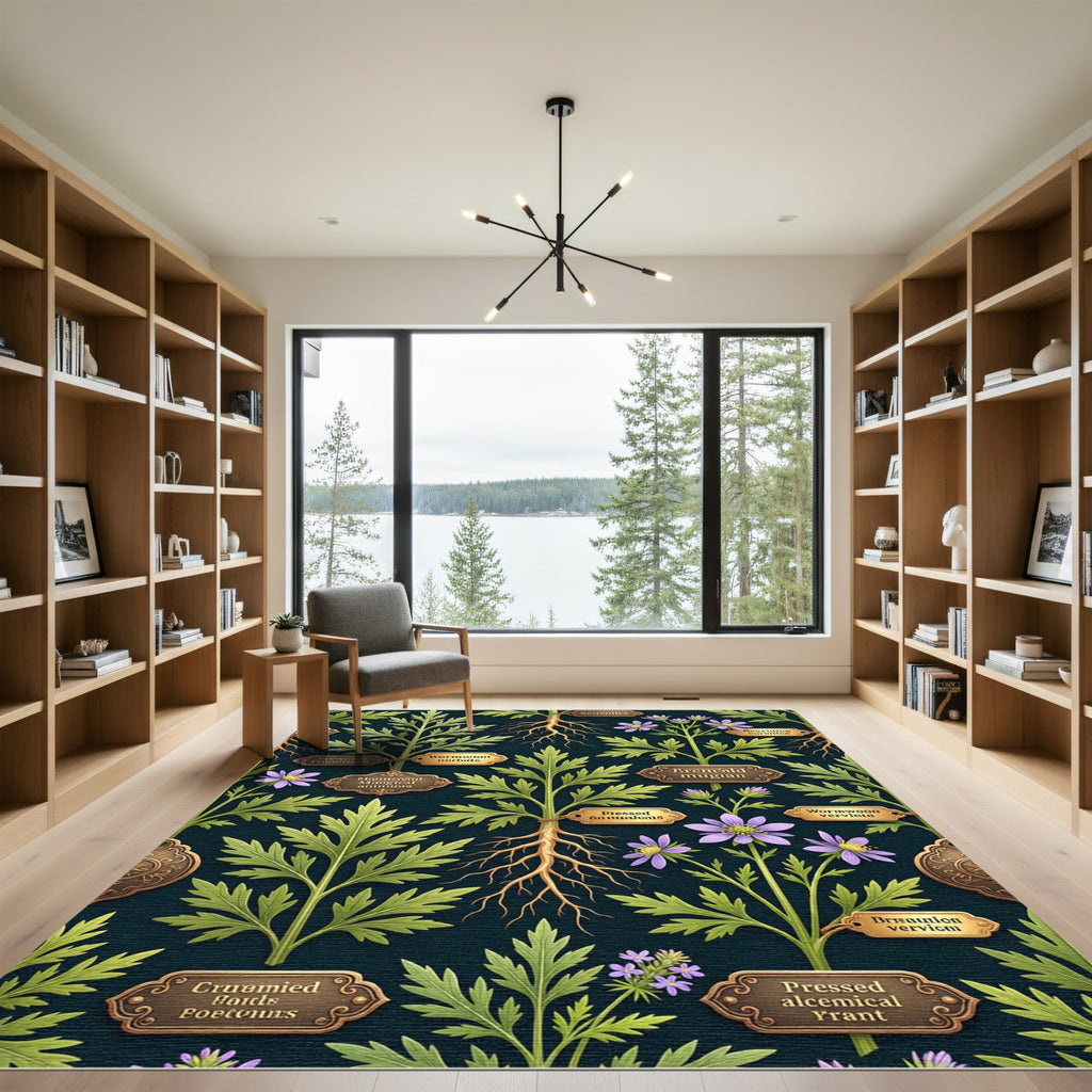 Botanical Herbal Encyclopedia Dark Teal Rug