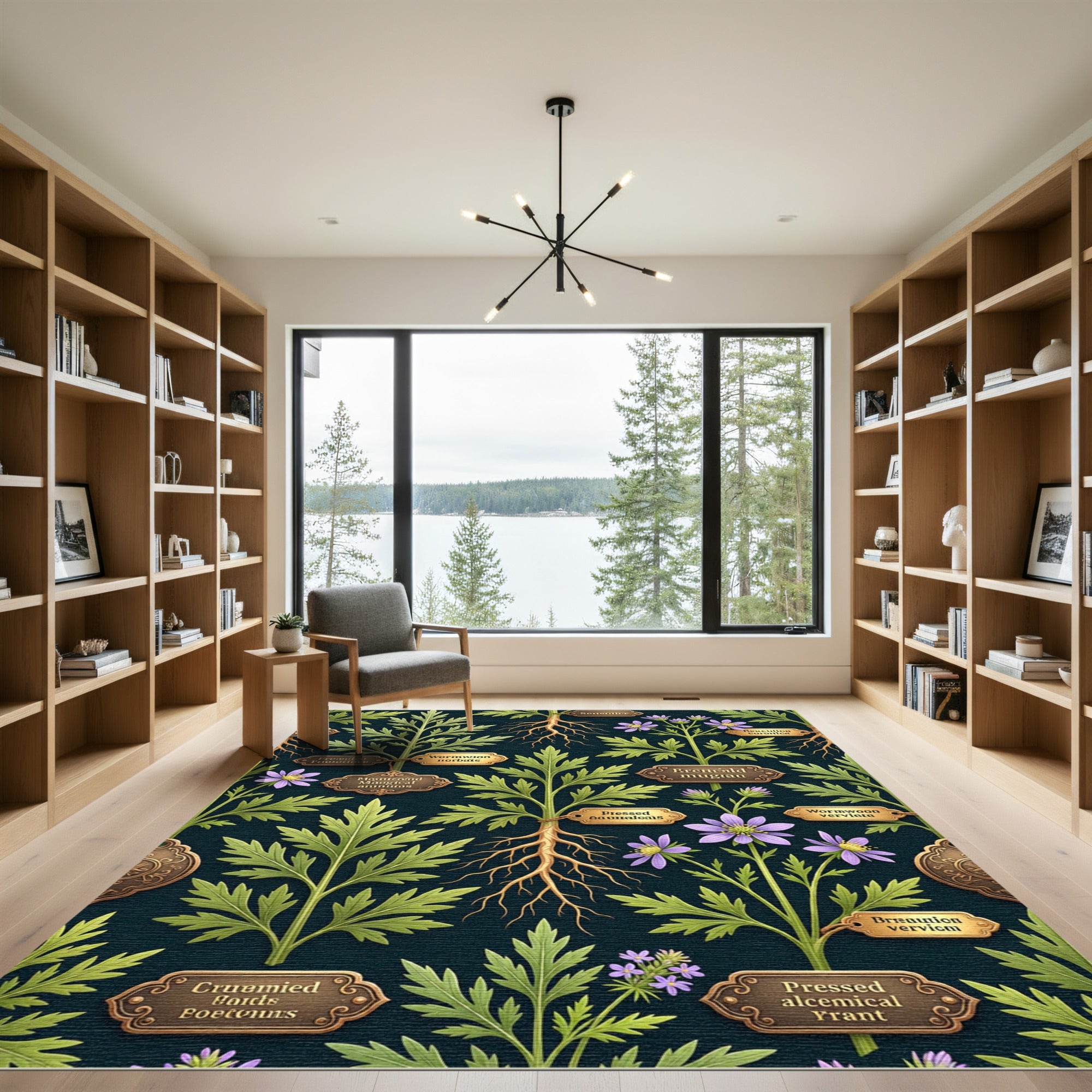 Botanical Herbal Encyclopedia Dark Teal Rug