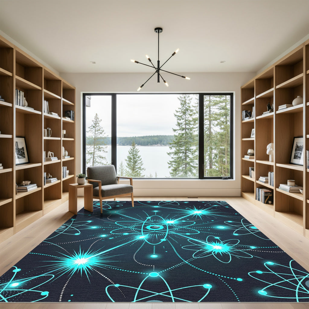 Electric Blue Atomic Burst Network Rug