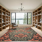 Coral And Gray Floral Acanthus Rug