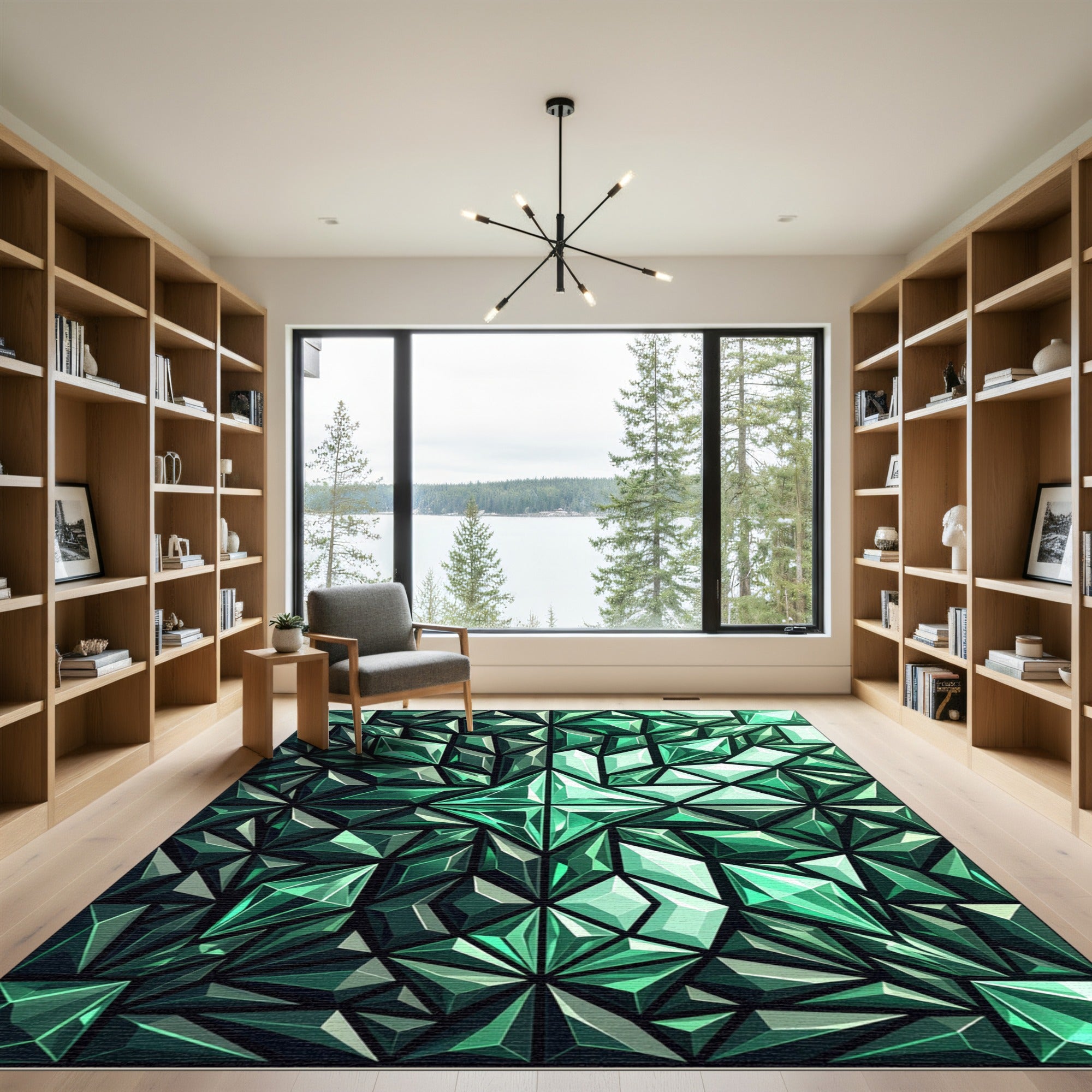 Emerald Faceted Gemstone Geometric Rug