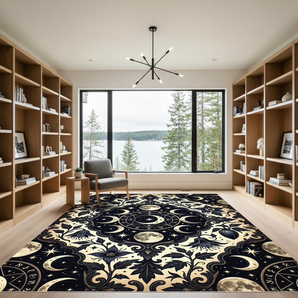 Celestial Lunar Moon Flower Medallion Rug