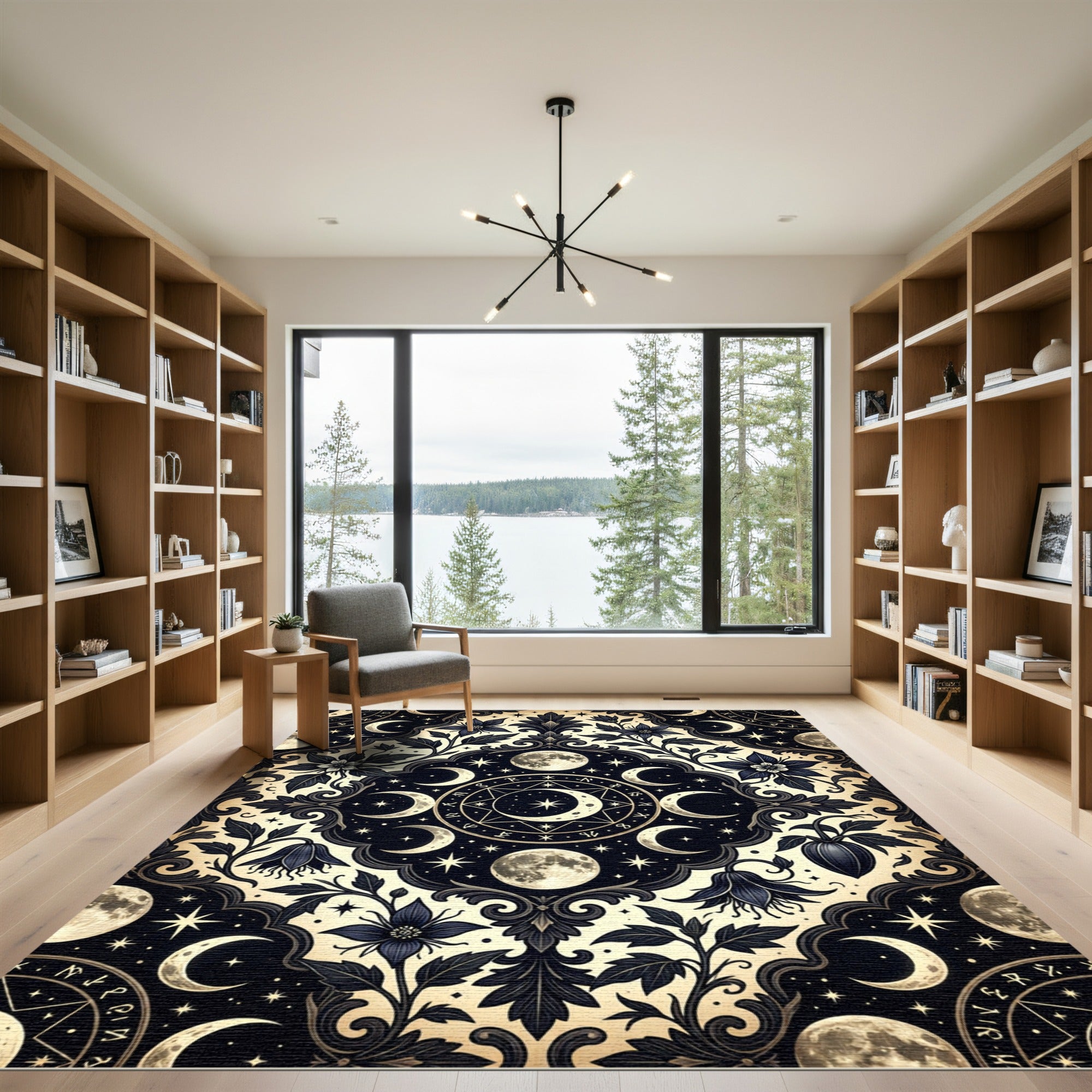 Celestial Lunar Moon Flower Medallion Rug