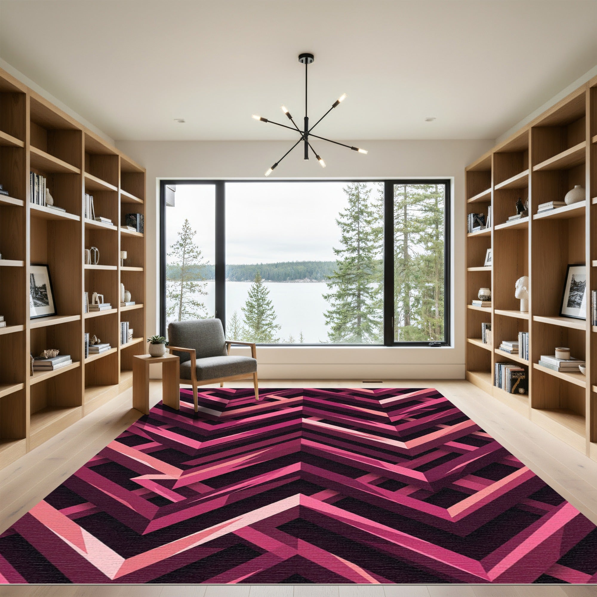 Geometric Magenta Abstract Chevron Art Rug