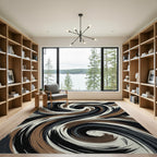 Abstract Swirl Brown Black White Rug