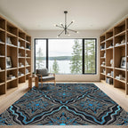 Azure Silver Ornate Damask Medallion Rug