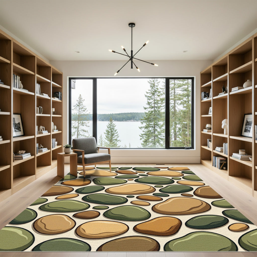 Earthy Stone River Pebble Arrangement Rug