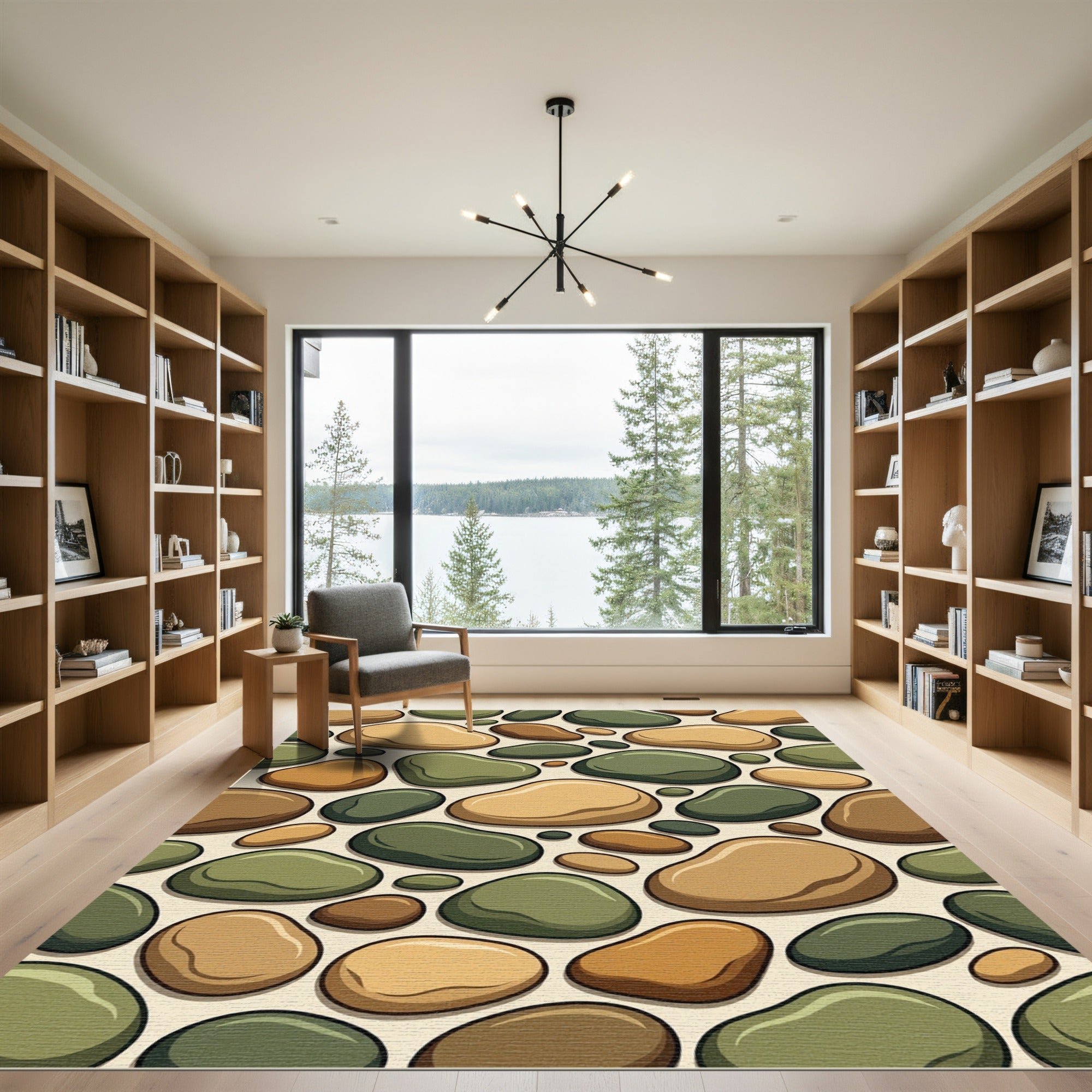 Earthy Stone River Pebble Arrangement Rug