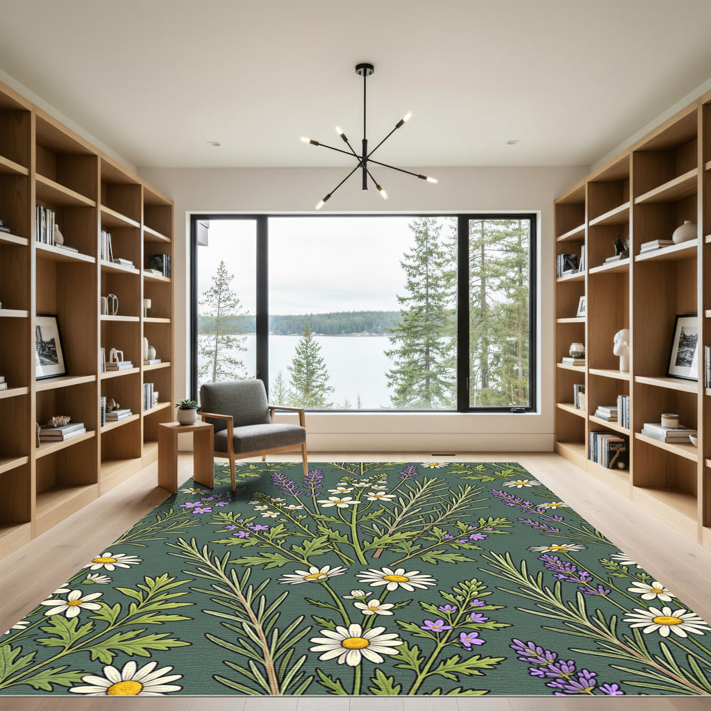 Botanical Lavender and Daisy Meadow Rug