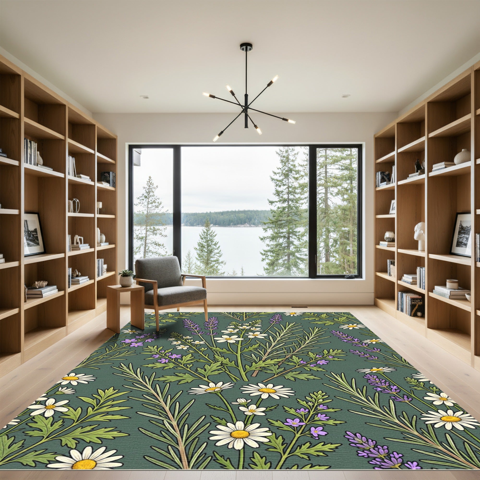 Botanical Lavender and Daisy Meadow Rug