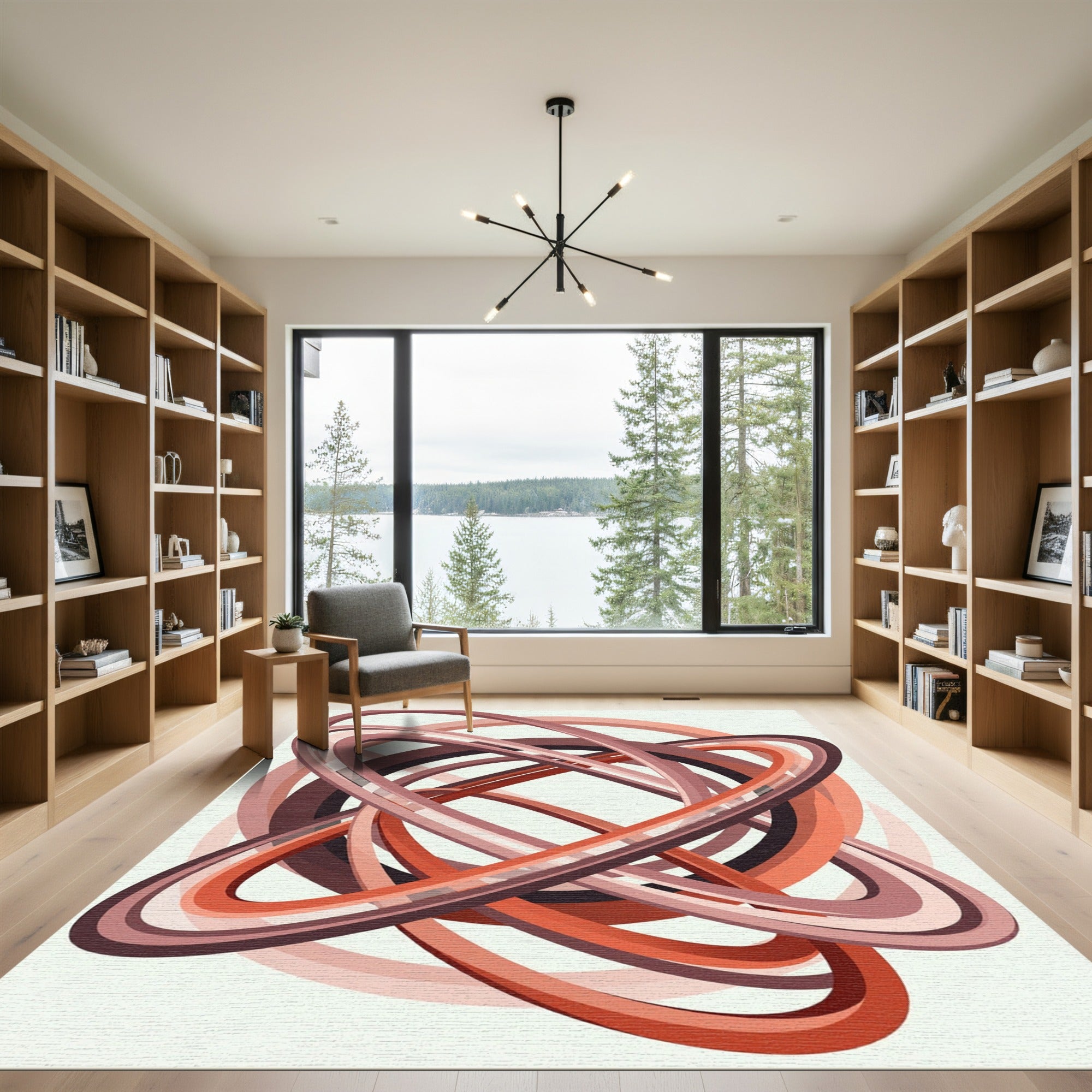 Crimson And Coral Intertwined Rings Rug