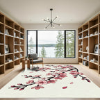 Blossoming Pink Cherry Branch Illustration Rug