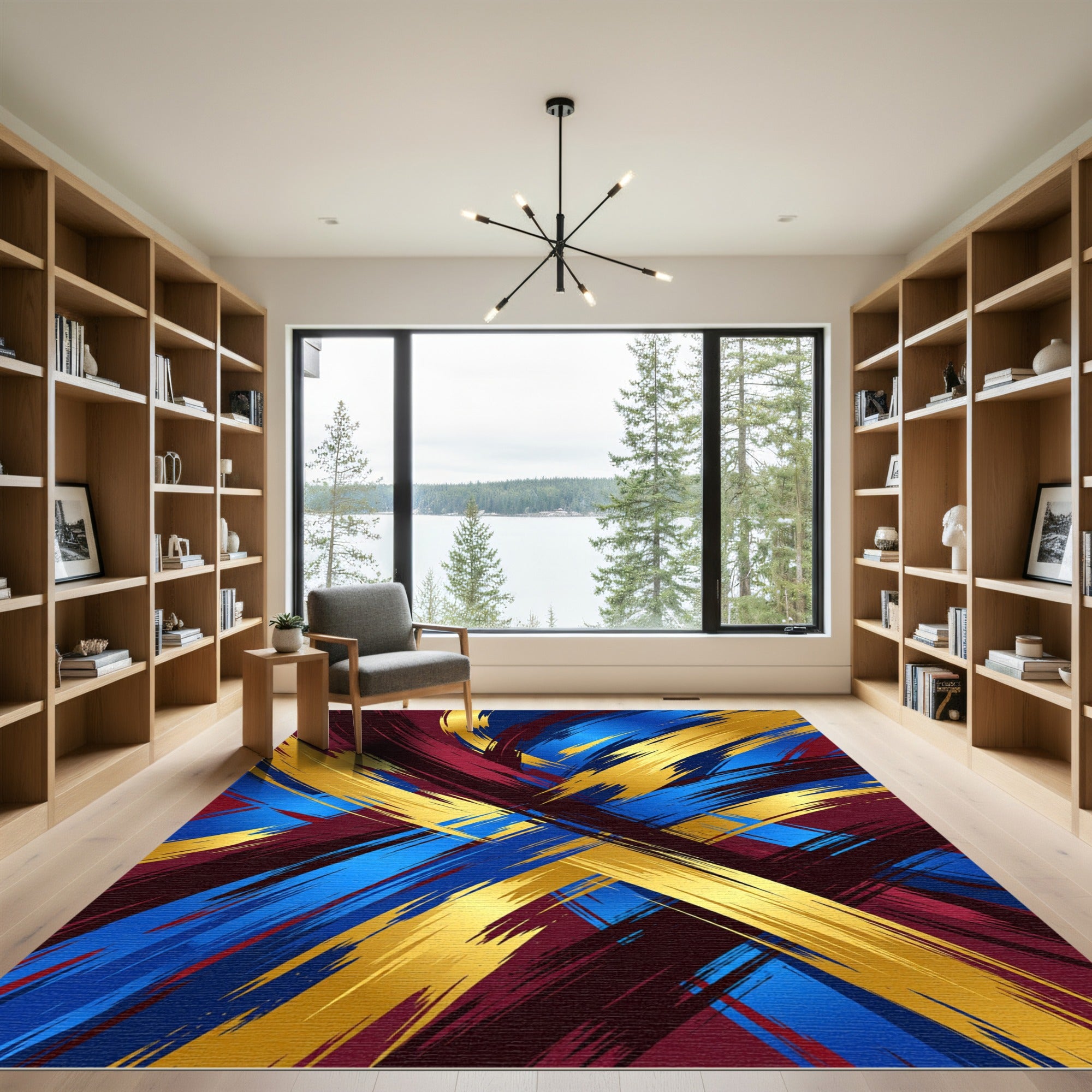 Bold Blue Gold Crimson Swirls Rug
