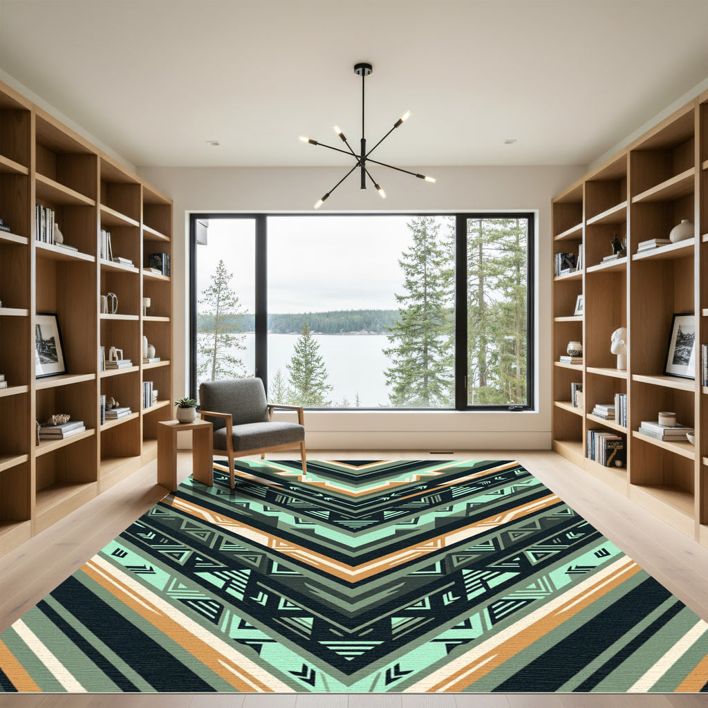 Coastal Teal Earthy Chevron Zigzag Rug